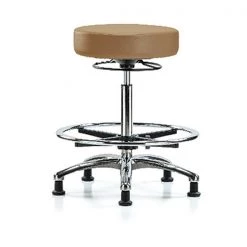 Blue Ridge Ergonomics Bench Stool, Hi, Chrm, Vinyl, CF, Glid, Taupe