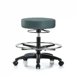 Blue Ridge Ergonomics Bench Stool, Med, Vinyl, CF, Casters, Blu