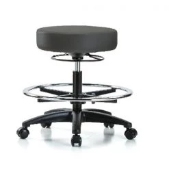 Blue Ridge Ergonomics Bench Stool, Med, Vinyl, CF, Casters, Gry