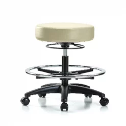 Blue Ridge Ergonomics Bench Stool, Med, Vinyl, CF, Casters, Wht
