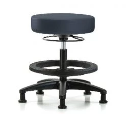 Blue Ridge Ergonomics Bench Stool, Med, Vinyl, BF, Glides, Nav