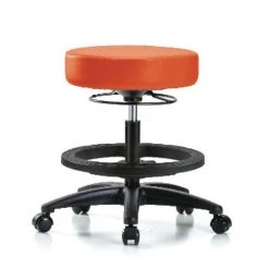 Blue Ridge Ergonomics Bench Stool, Med, Vinyl, BF, Casters, Orange