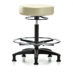 Blue Ridge Ergonomics Bench Stool, Hi, Vinyl, CF, Glides, Wht
