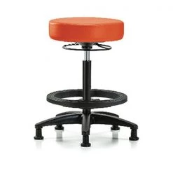 Blue Ridge Ergonomics Bench Stool, Hi, Vinyl, BF, Glides, Orange