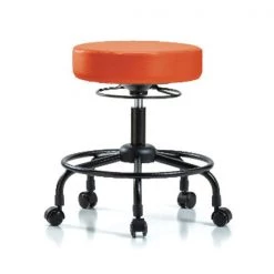Blue Ridge Ergonomics Bench Stool, Med, Vinyl, RT, Casters, Orange