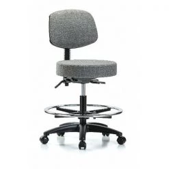 Blue Ridge Ergonomics Bench Stool, Med, Fab, Bk, CF, Casters, Gry