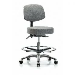 Blue Ridge Ergonomics Bench Stool, Med, Fabric, Bk CF, Cast, Gry