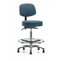 Blue Ridge Ergonomics Bench Stool, Hi, Fabric, Bk, CF, Glides, Blu, Seat Height Range: 25" to 35"