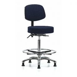 Blue Ridge Ergonomics Ben Stool, Hi, Fab, Bk Chrome, CF Glides, Nav