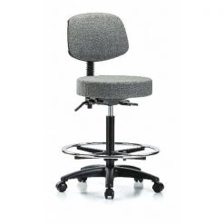 Blue Ridge Ergonomics Bench Stool, Hi, Fab, Bk, Tilt, CF, Cast, Gry