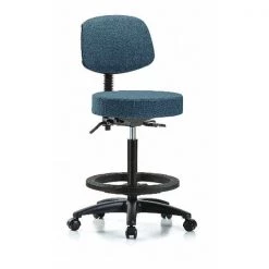 Blue Ridge Ergonomics Bench Stool, Hi, Fabric, Bk, BF, Casters, Blu