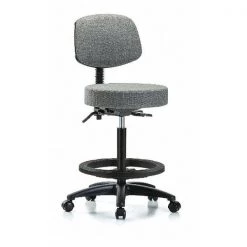 Blue Ridge Ergonomics Bench Stool, Hi, Fabric, Bk, BF, Casters, Gry
