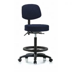 Blue Ridge Ergonomics Bench Stool, Hi, Fab, Bk, Tilt, BF, Cast, Nav