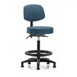 Blue Ridge Ergonomics Bench Stool, Hi, Fabric, Bk, BF, Glides, Blu