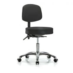 Blue Ridge Ergonomics Desk Stool, Vinyl, Bk, Chrome, Casters, BLK