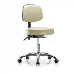 Blue Ridge Ergonomics Desk Stool, Vin, Bk Chrome, Tilt, Cast, Wht