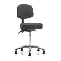 Blue Ridge Ergonomics Bench Stool, Med, Vin, Bk, Chrome, Glides Gry