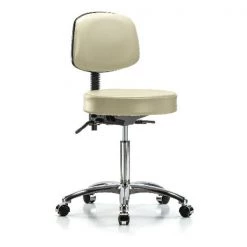 Blue Ridge Ergonomics Bench Stool, Med, Vin, Bk Chrome, Cast, Wht