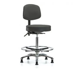 Blue Ridge Ergonomics Ben Stool, Hi, Vin, Bk, Chrome, CF, Glides, Gry
