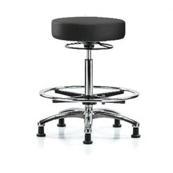 Blue Ridge Ergonomics Bench Stool, Hi, Chrm, Vinyl, CF, Glid, BLK