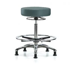 Blue Ridge Ergonomics Bench Stool, Hi, Chrm, Vinyl, CF, Glid, Blu