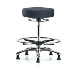 Blue Ridge Ergonomics Bench Stool, Hi, Chrm, Vinyl, CF, Glid, Nav