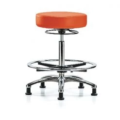Blue Ridge Ergonomics Bench Stool, Hi, Chrm, Vinyl, CF, Glid, Orange