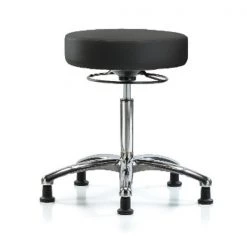 Blue Ridge Ergonomics Bench Stool, Med, Chrom, Vinyl, Glides, BLK