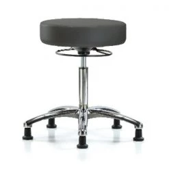 Blue Ridge Ergonomics Bench Stool, Med, Chrom, Vinyl, Glides, Gry