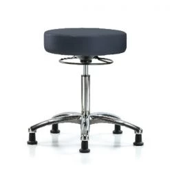 Blue Ridge Ergonomics Bench Stool, Med, Chrom, Vinyl, Glides, Nav