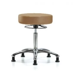 Blue Ridge Ergonomics Bench Stool, Med, Chrom, Vinyl, Glides, Taupe