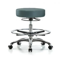 Blue Ridge Ergonomics Bench Stool, Med, Vinyl, Chrm, CF, Cstrs, Blu