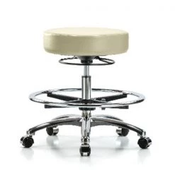 Blue Ridge Ergonomics Bench Stool, Med, Vinyl, Chrm, CF, Cstrs, Wht