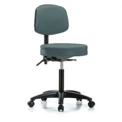 Blue Ridge Ergonomics Bench Stool, Med, Vinyl, Bk, Casters, Blu