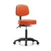 Blue Ridge Ergonomics Bench Stool, Med, Vinyl, Bk, Casters, Orange
