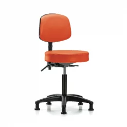 Blue Ridge Ergonomics Bench Stool, Med, Vinyl, Bk, Glides, Orange