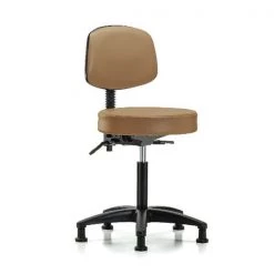 Blue Ridge Ergonomics Bench Stool, Med, Vinyl, Bk, Glides, Taupe