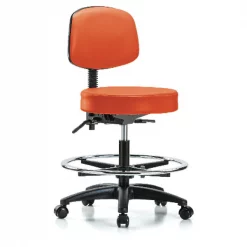 Blue Ridge Ergonomics Bench Stool, Med, Vinyl, Bk, CF, Cast, Orange