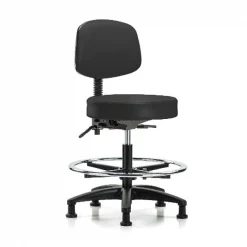 Blue Ridge Ergonomics Bench Stool, Med, Vinyl, Bk, CF, Glides, BLK