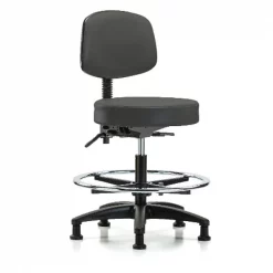 Blue Ridge Ergonomics Bench Stool, Med, Vinyl, Bk, CF, Glides, Gry