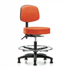 Blue Ridge Ergonomics Bench Stool, Med, Vinyl, Bk, CF, Glides, Orng