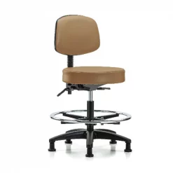 Blue Ridge Ergonomics Bench Stool, Med, Vinyl, Bk, CF, Glides, Taupe