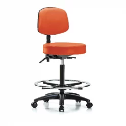 Blue Ridge Ergonomics Bench Stool, Hi, Vinyl, Bk, CF, Cast, Orange