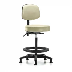 Blue Ridge Ergonomics Bench Stool, Hi, Vinyl, Bk, BF, Glides, Wht