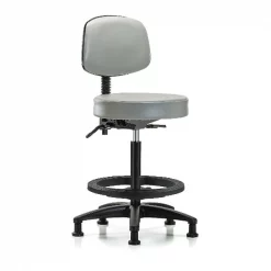 Blue Ridge Ergonomics Bench Stool, Hi, Vinyl, Bk, BF, Glides, Dov