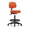 Blue Ridge Ergonomics Bench Stool, Hi, Vinyl, Bk, BF, Cast, Orange