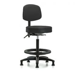 Blue Ridge Ergonomics Bench Stool, Hi, Vinyl, Bk, BF, Glides, BLK