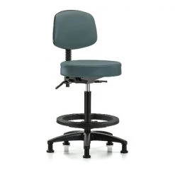 Blue Ridge Ergonomics Bench Stool, Hi, Vinyl, Bk, BF, Glides, Blu