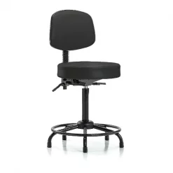 Blue Ridge Ergonomics Hi Bench Stool, Vinyl, Bk, RT, Glides, Blk