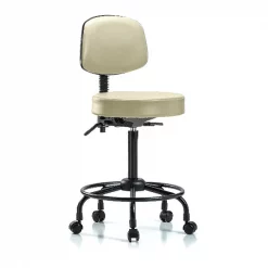 Blue Ridge Ergonomics Hi Bench Stool, Vinyl, Bk, RT, Casters, Wht